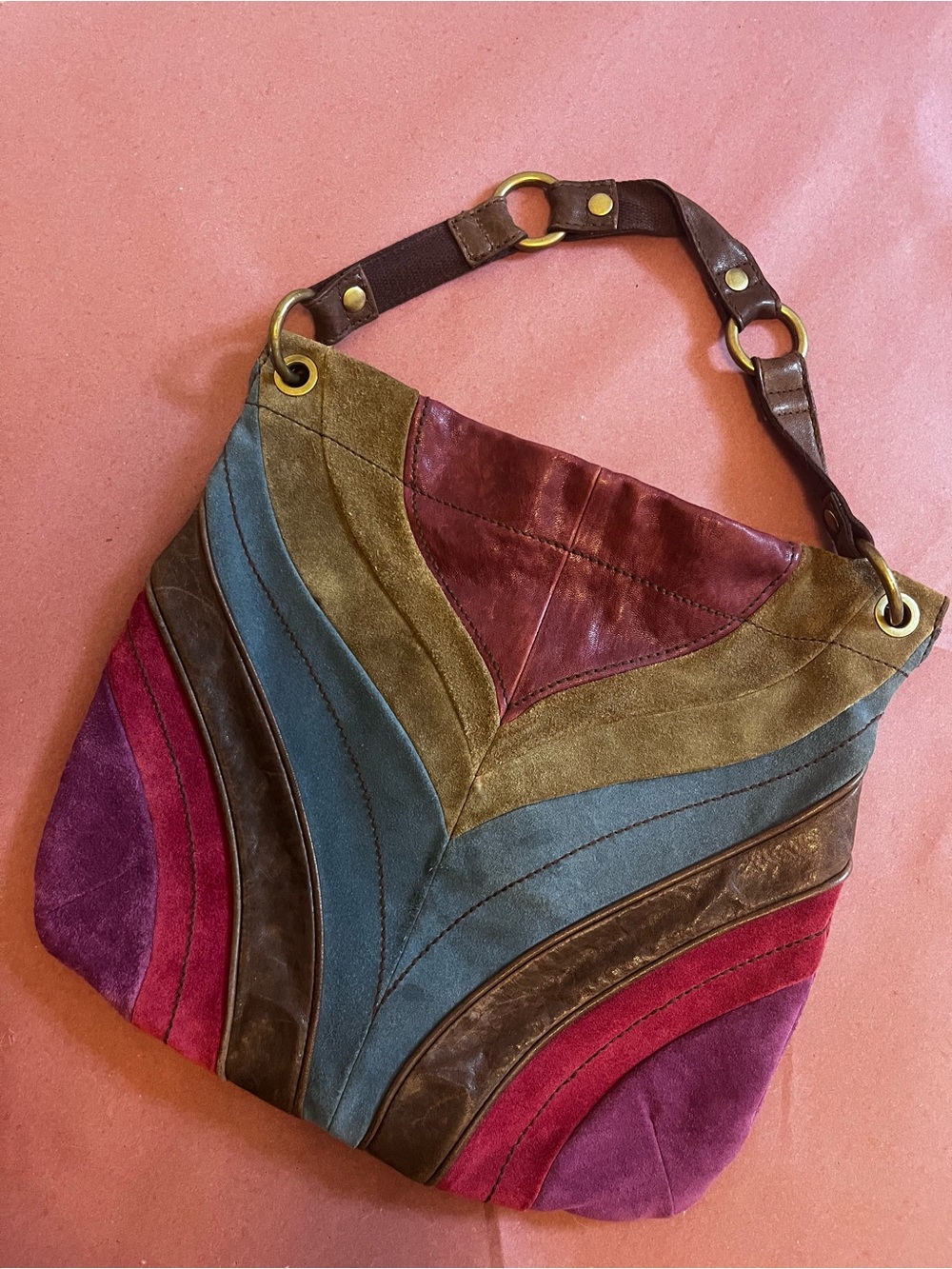 Fossil Multicolor Suede Patchwork Shoulder Bag in Blue, Purple, Red, Brown - Picture 3 of 5